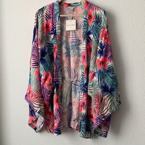 Style Envy Tropical Print Swim Coverup - Pink and Blue